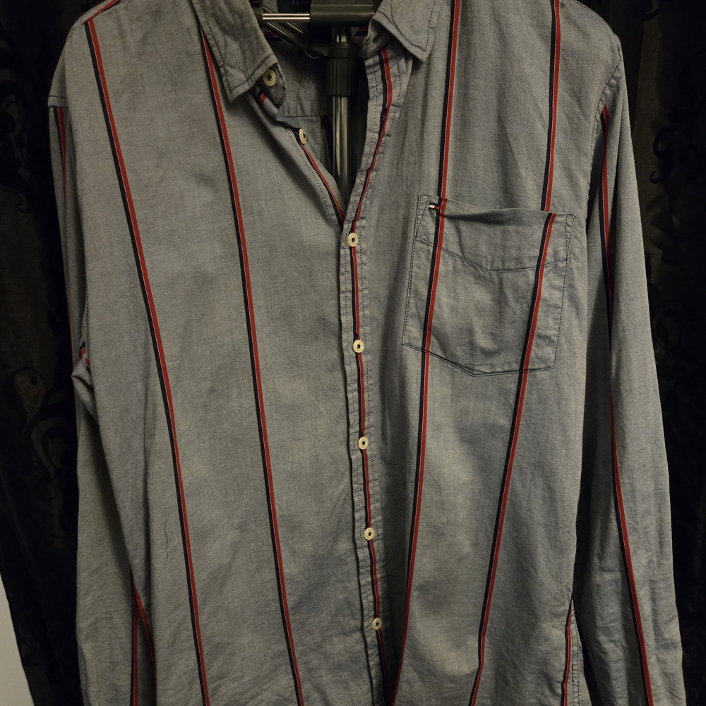 Tommy Hilfiger Gray and Red Casual Button Down Shirt